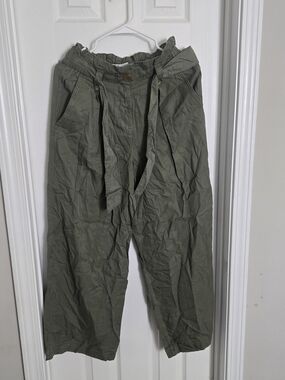 Zara High-Waist Olive Green Paperbag Men's Pants with Belt